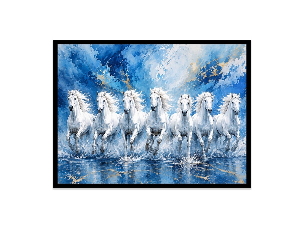 Seven White Horses Blue Abstract Canvas Print (20x30 cm (8x12 in), No Frame)