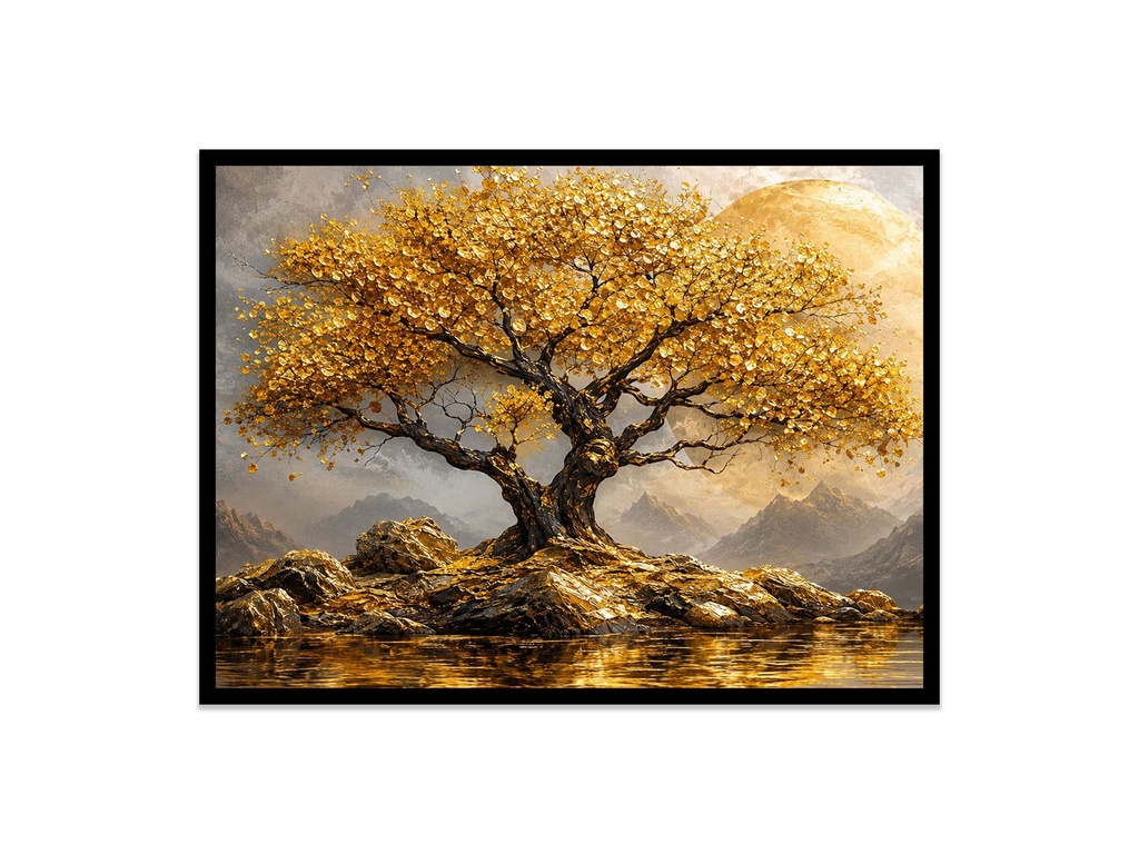 Golden Tree On Rocky Island (12x16, No Frame)