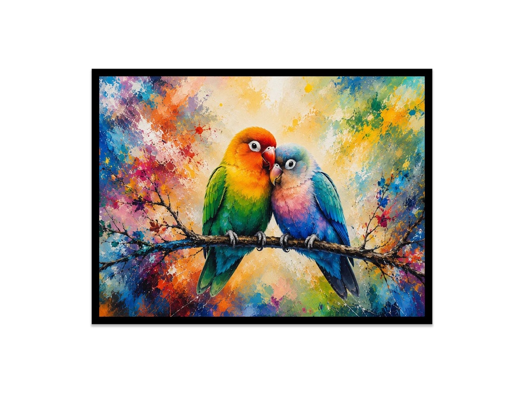Tender Lovebirds Amidst a Colorful Swirl/Canvas Art
